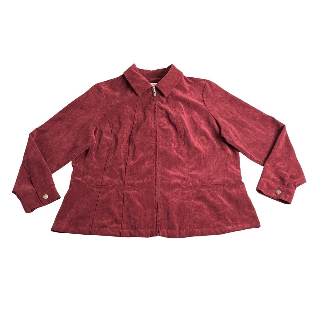 CJ Banks Jacket Womens 1X Red Soft Brushed Textured  Zip Up Lightweight Pockets